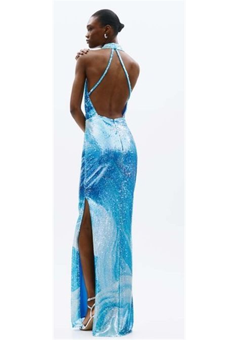 Abito Maxi Azure Radiance con Paillettes e Scollo Drappeggiato ALLURE | Abiti | A4862BLU PRINT